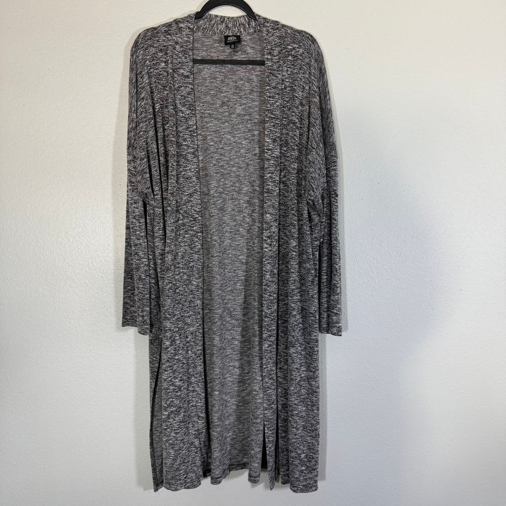 Bobeau Womens 3X Grey Space Dye Longline Open Front Duster Cardigan XT5099KOB53R